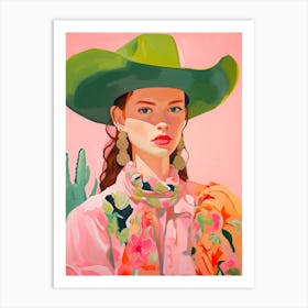 Pastel Colourful Cowgirl Portrait Art Print