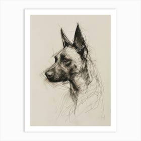 Belgian Malinois Dog Charcoal Line 1 Art Print