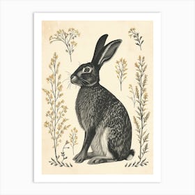 Belgian Hare Blockprint Illustration 1 Art Print