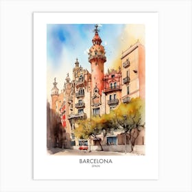 Barcelona Watercolour Travel Poster 3 Art Print