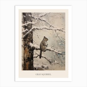 Vintage Winter Animal Painting Poster Gray Squirrel 1 Art Print