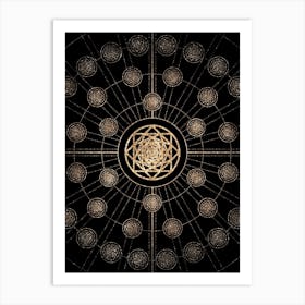 Geometric Glyph Radial Array in Glitter Gold on Black n.0101 Art Print