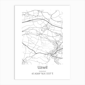 Uzwil,Switzerland Minimalist Map Art Print