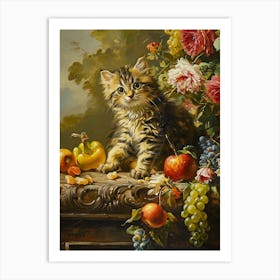 Kitten With Fruit Rococo Inspired 1 Art Print