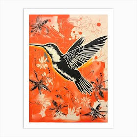 Hummingbird, Woodblock Animal  Drawing 3 Art Print