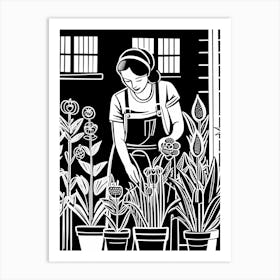 Just a girl who loves Gardening, Lion cut inspired Black and white Stylized portrait of a woman Gardening, 248 Art Print