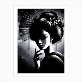 Geisha Portrait in Black and White Art Print