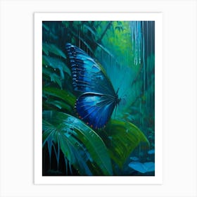 Morpho Butterfly In Rain Forest Oil Painting 1 Art Print