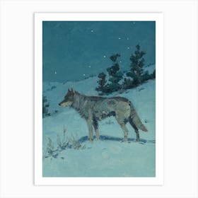 Vintage Painting Wolf In The Snow Art Print