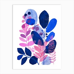 Blue And Pink Leaves 3 Art Print