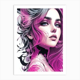 Pink Haired Girl Art Print