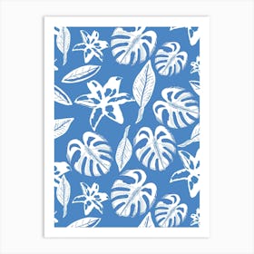 Tropical Leaves Blue Art Print