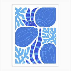 Blue Sea Shells Ocean Collection Boho Art Print