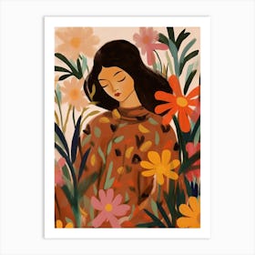 Woman With Autumnal Flowers Veronica Flowers 1 Art Print