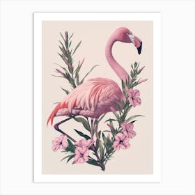 Chilean Flamingo Oleander Minimalist Illustration 2 Art Print