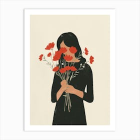 Spring Girl With Red Flowers 1 Art Print