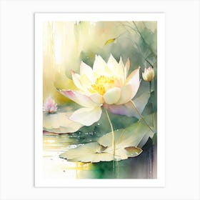 Lotus Flowers In Park Storybook Watercolour 3 Art Print