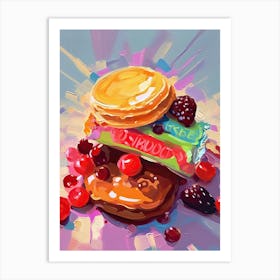 Pancake With Berries Oil Painting 3 Art Print