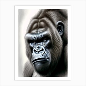 Angry Gorilla Gorillas Greyscale Sketch 2 Art Print