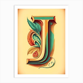J, Letter, Alphabet Vintage Sketch 1 Art Print