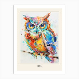 Owl Colourful Watercolour 4 Poster Art Print