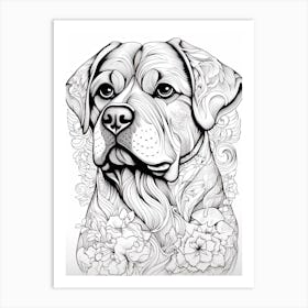 Rottweiler Dog, Line Drawing 1 Art Print