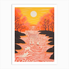 Linocut Pink & Red Inspired Zebra 3 Art Print