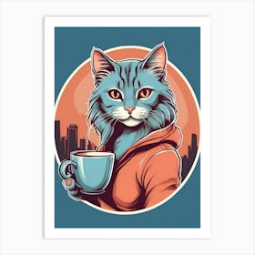 Cat With A Cup Of Coffee Art Print