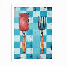 Spatula Blue Checkerboard 1 Art Print
