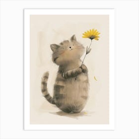 Cat Holding A Flower Art Print