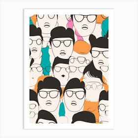 Abstract Face With Glasses Line Drawing 1 Art Print