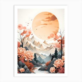 Aurora S Embrace Sunlit Peaks And Blossoms Art Print