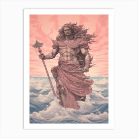  Drawing Of Poseidon Standing On An Ocean Wave 1 Art Print