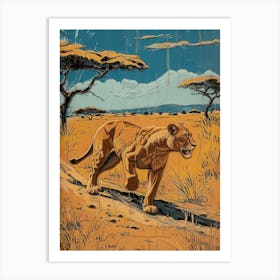 African Lion Relief Illustration Hunting 3 Art Print