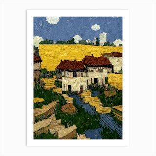 Minecraft Village By Van Gogh Art Print