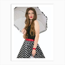 Vintage girl with an umbrella on a white background. Art Print