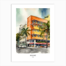 Miami Watercolour Travel Poster 2 Art Print