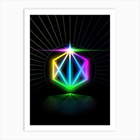 Neon Geometric Glyph in Candy Blue and Pink with Rainbow Sparkle on Black n.0239 Art Print