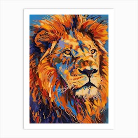 Southwest African Lion Portrait Close Up Fauvist Painting 3 Art Print