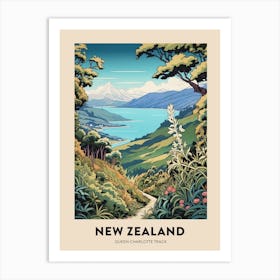 Queen Charlotte Track New Zealand Vintage Hiking Travel Poster Art Print