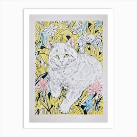 Cute Exotic Shorthair Cat With Flowers Illustration 4 Art Print