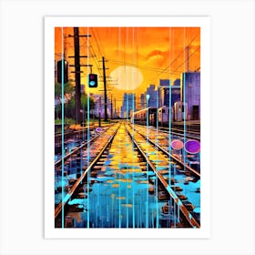 Urban Industrial - Train Tracks In The Rain Art Print