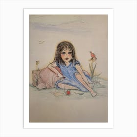 Little Girl In Blue Dress 2 Art Print