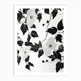 Great Japan Hokusai Black And White Flowers 22 Art Print