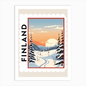 Retro Winter Stamp Poster Lapland Finland 3 Art Print
