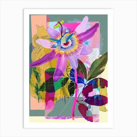 Passionflower 2 Neon Flower Collage Art Print