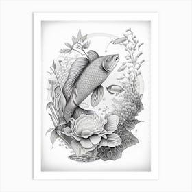 Kujaku Koi Fish 1, Haeckel Style Illustastration Art Print