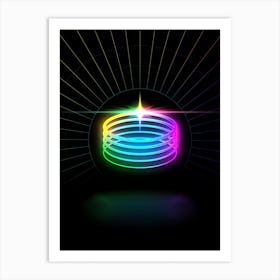 Neon Geometric Glyph in Candy Blue and Pink with Rainbow Sparkle on Black n.0445 Art Print