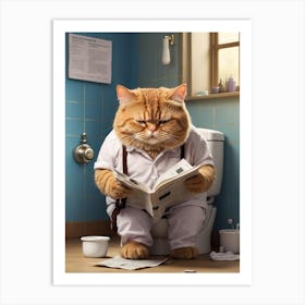 Fat Cat Toilet Newspaper Art Print