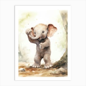Elephant Painting Boxing Watercolour 1 Art Print